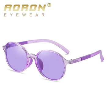 Брендовый дизайн AORON TR90, поляризационные солнцезащитные очки в круглой оправе, модные классические уличные детские очки чёрный
