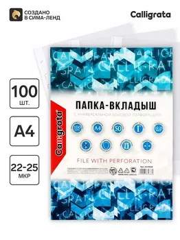Файл-вкладыш а4, 22-25 мкм, calligrata, глянцевый, вертикальный, 100 штук