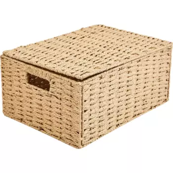 Корзина с крышкой для хранения 38x18x28 см бумага цвет бежевый