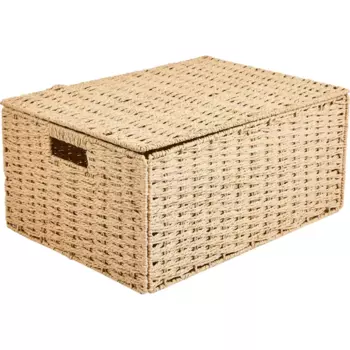Корзина с крышкой для хранения 45x21x33 см бумага цвет бежевый