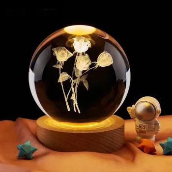 3D хрустальный шар в форме розы, ночник на день рождения, подруга, одноклассник, детский рождественский подарок на день Святого Валентина, украшение для спальни, стола USB