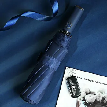 10 Bone Однотонный виниловый тройной автоматический складной зонт от дождя и солнца розовый