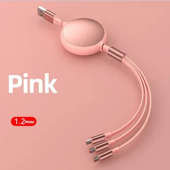 Fonken 3 в 1 USB-кабель для зарядки 5 В/2 А Micro USB/ Type C/iOS Выдвижной портативный зарядный кабель для Samsung Huawei 1,2 м чёрный