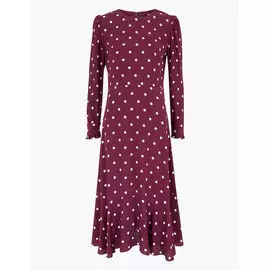 Платье-миди в горошек с расклешенной юбкой, Marks&amp;Spencer