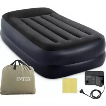 Надувная кровать Intex Pillow Rest Raised Bed (Twin) 99х191х42см с подголовником, встр.насос 220В, 64122