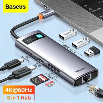 USB-разветвитель Baseus, 4K, 60 Гц, 3,1 дюйма, RJ45, PD, 100 Вт