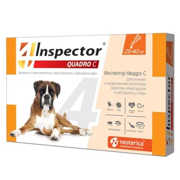 Inspector Quadro капли для собак весом 25-40 кг от внешних и внутренних паразитов - 1 пипетка от круглых червей Россия 1 уп. х 1 шт. х 0.024 кг