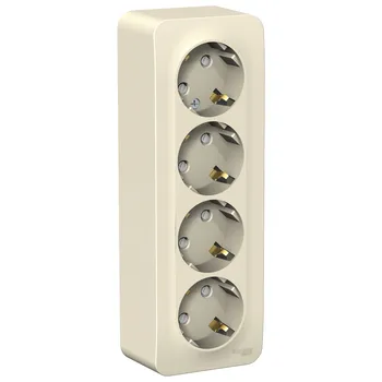Розетка Schneider Electric Blanca, открытый монтаж, 4-х постовая, с з/к, со шторками, 16A, в сборе с изолирующей пластиной, IP20, молочный (BLNRA011412)