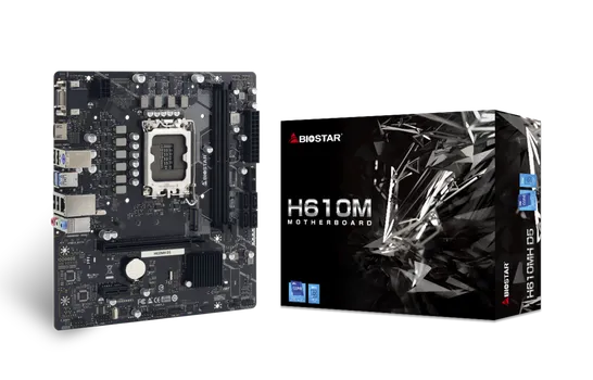 Материнская плата Biostar H610MH D5, Socket1700, Intel H610, 2xDDR5 DIMM, PCI-Ex16, 4SATA3, 7.1-ch, GLAN, 4 USB 3.2, VGA, HDMI, mATX, Retail