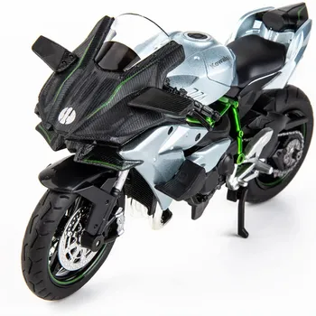 1:12-масштабная модель мотоцикла Kawasaki Ninja H2R, литая модель мотоцикла, подвеска и свободный ролик, игрушечный автомобиль, коллекция мотоциклов, подарок 1/12-17.5x10x7cm серый/чёрный