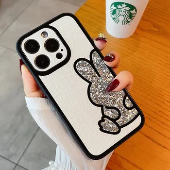 Милый корейский блестящий кожаный мягкий чехол с медведем для iPhone 14 Pro Max 14 Plus 13 12 11 XS XR X роскошный блестящий противоударный силиконовый чехол for iphone 11