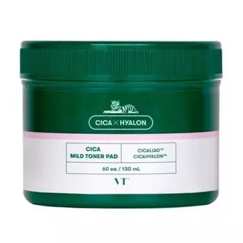 успокаивающие тонер-пэды с центеллой азиатской vt cosmetics cica mild toner pad