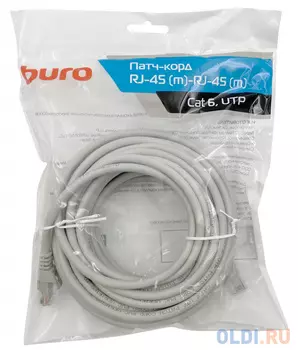 Патч-корд Buro UTP 4 пары cat6 CCA molded 10м серый RJ-45 (m)-RJ-45 (m)