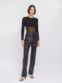 Брюки силуэта Bootcut из экокожи с молниями