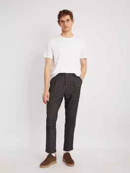 Брюки силуэта Tapered в клетку с поясом на резинке