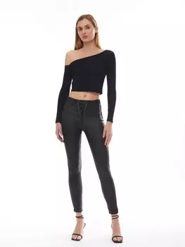 Брюки Skinny из экокожи с акцентной шнуровкой