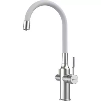 Смеситель для кухни Lemark Expert с подключением к фильтру, сталь/белый (LM5083S-White)