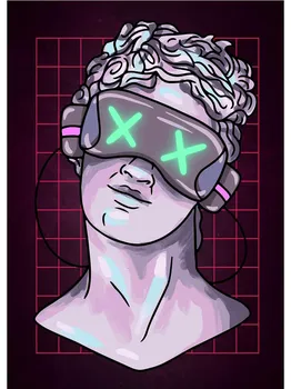 Неоновый эффект Vaporwave Glitch Скульптура Плакаты Печать Холст Картина Абстрактная настенная художественная картина для современной гостиной Домашний декор 21x30cm No Frame