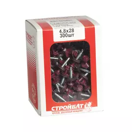 Саморезы кровельные с буром 4,8х28 темно-красные RR32 300шт.