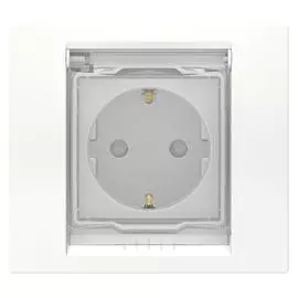 SE Unica New Бел Розетка с/з со шторками, с крышкой, IP44