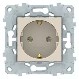 SE Unica New Беж Розетка с/з без шторок, винт. зажим, 16А, 250В,