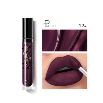 Pudaier Small Black Pattern Lip Glaze Матовый бархатный блеск для губ 12 цветов Не выцветает помада 01#