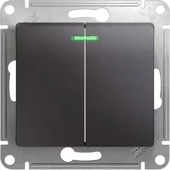 Выключатель двухклавишный с подсветкой (графит) Systeme Electric Glossa GSL001353