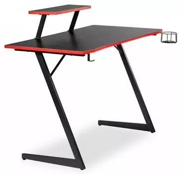 Компьютерный геймерский стол Basic 110х59х75см c полкой для монитора 40х20см, подстаканником, крючком для наушников, карбон чёрный красный Bradex Home FR 0682