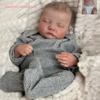 49 см Levi Reborn Newborn Baby Sleeping Doll Мягкая силиконовая или тканевая кукла возрождения тела Гибкая 3D краска с кожей с видимыми венами Ручная работа Кукла для волос cloth body