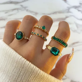 Винтажное кольцо с бриллиантами Royal Blue Crystal, набор из 5 колец, креативное универсальное овальное кольцо