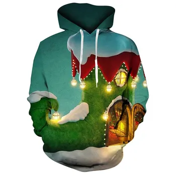 Hot 3D digital printing European and American men s long-sleeved sweatshirtsChristmas snowman jackets and hoodies S