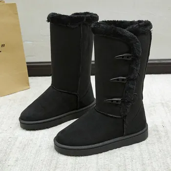 Зимние женские сапоги на платформе, сапоги Zapatos Mujer, теплые, до середины голени, женские, с боковыми пуговицами, удобные, коричневые, длинные 36