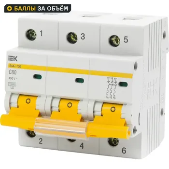 Автоматический выключатель IEK ВА47-80 3Р C80 А 10 кА