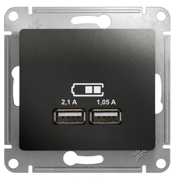 Розетка Schneider Electric GSL000733 Glossa USB 5В/2100мА, 2х5В/1050мА антрацит