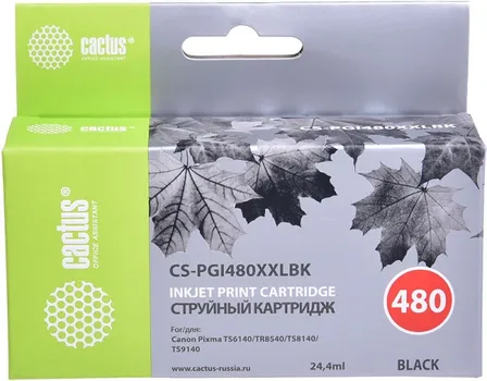 Картридж Cactus CS-PGI480XXLBK черный, 24.4мл, для Canon Pixma TR7540/TR8540/TS6140/TS8140