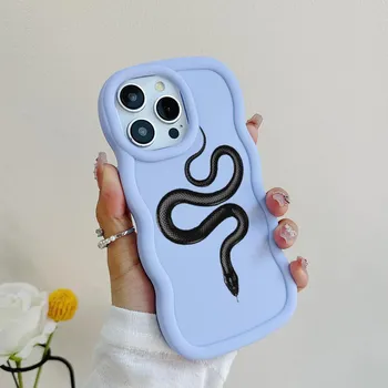 Чехлы для телефонов N71 Black Gold Snake Macaron Wavy Edge для iPhone 16 Pro Max Samsung S24 S23 Ultra A35 A54 A55 Xiaomi Redmi Note 13, противоударный чехол for iPhone 16 Plus