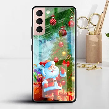 Стеклянный чехол для Samsung Galaxy S22 S20 FE S21 5G S10 S9 Plus Note 10 20 Lite закаленный чехол для телефона Рождественский Санта-Клаус Leather