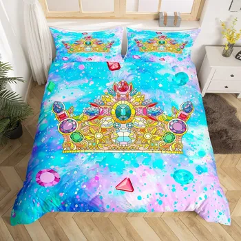 Teal Dragonfly Bedding Sets Mechanical Gear Comforter Cover Diamond Gem Glitter Dreamlike Duvet Cover Set for Kids Girls Women US Queen(228x228cm)