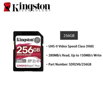 Карты памяти Kingston 512 ГБ со скоростью до 280 МБ/с | SD-карта Canvas React Plus | Высококачественная фотография | Класс 10 UHS-II U3 V60, SDR2V6/128 ГБ/256 ГБ/512 ГБ 128GBUHS-II,U3,V60