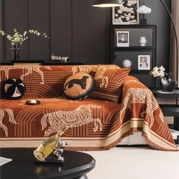 Funda Sofa Home Синель Лошадь Принт Диван Коврик Пледы Всесезонный Кемпинг Пикник Одеяло Чехол Диван Чехол Осень 180x130