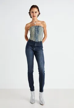 Джинсы облегающие ONLBLUSH MID WAIST PINTUCK ONLY, темно-синий деним