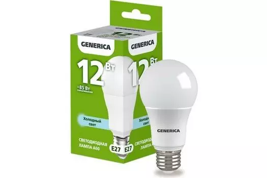 Лампа светодиодная GENERICA LL-A60-12-230-65-E27-G A60 12Вт грушевидная 6500К E27 230В