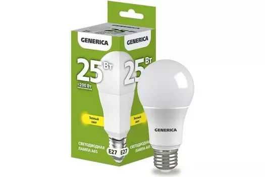 Лампа светодиодная GENERICA LL-A65-25-230-30-E27-G A65 25Вт грушевидная 3000К E27 230В