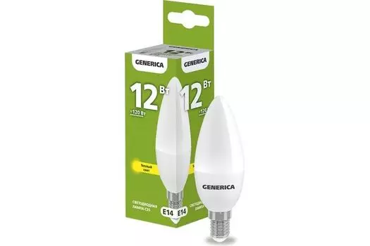 Лампа светодиодная GENERICA LL-C35-12-230-30-E14-G C35 12Вт свеча 3000К E14 230В