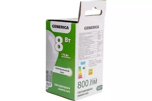 Лампа светодиодная GENERICA LL-G45-08-230-40-E27-G G45 8Вт шар 4000К E27 230В