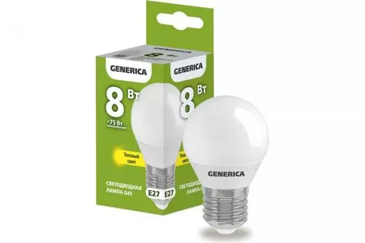 Лампа светодиодная GENERICA LL-G45-08-230-30-E27-G G45 8Вт шар 3000К E27 230В