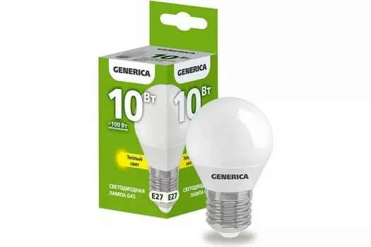 Лампа светодиодная GENERICA LL-G45-10-230-30-E27-G G45 10Вт шар 3000К E27 230В