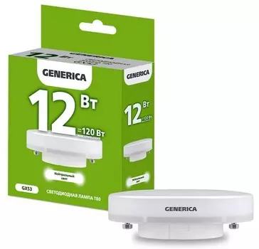 Лампа светодиодная GENERICA LL-T80-12-230-40-GX53-G T80 12Вт таблетка 4000К GX53 230В