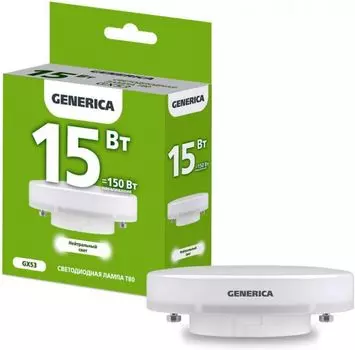 Лампа светодиодная GENERICA LL-T80-15-230-40-GX53-G T80 15Вт таблетка 4000К GX53 230В