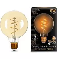 Лампа светодиодная Gauss 105802007 LED Filament G95 Flexible E27 6W Golden 360lm 2400К